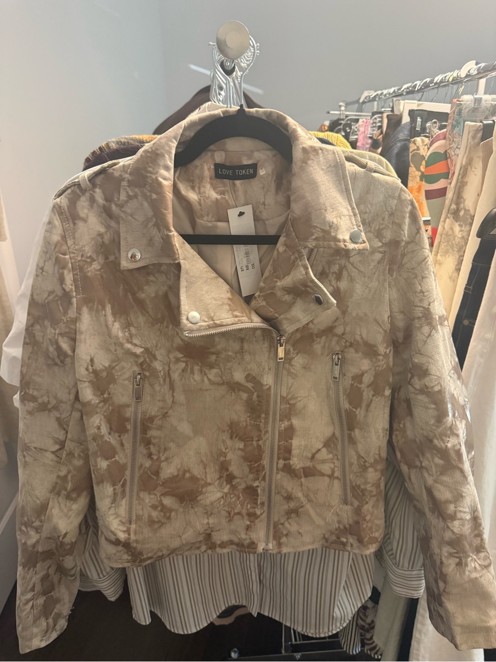 Love Token pink/ Beige Tie-Dye Moto suede Jacket